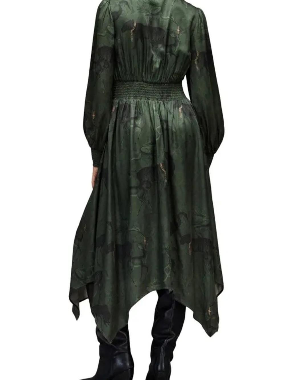 All Saints Estelle Heidi Silk Blend Long Sleeve Midi Dress with Animal Print - Picture 3 of 7